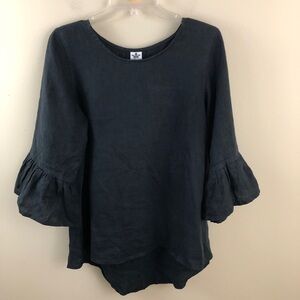 Crown Linen Designs Tunic Womens  Medium Black 100% Linen Bella Bell Sleeve Top